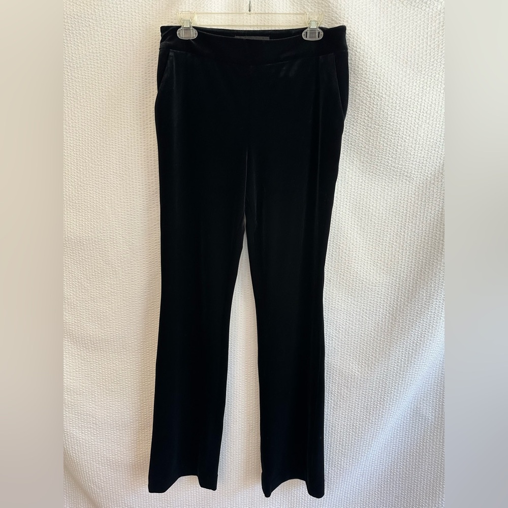 WHITE HOUSE BLACK MARKET Black Velvet Slim Boot Pants Size 8 Long Stretch Dress